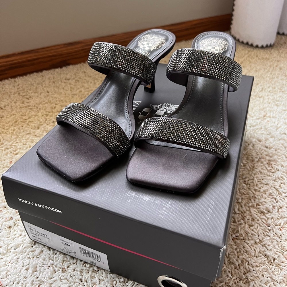 Vince Camuto grey satin heel; size 6.5